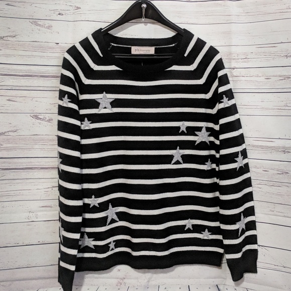 SALE! Philosophy Stripe Star Sweater 100% Cashmere - Picture 3 of 8